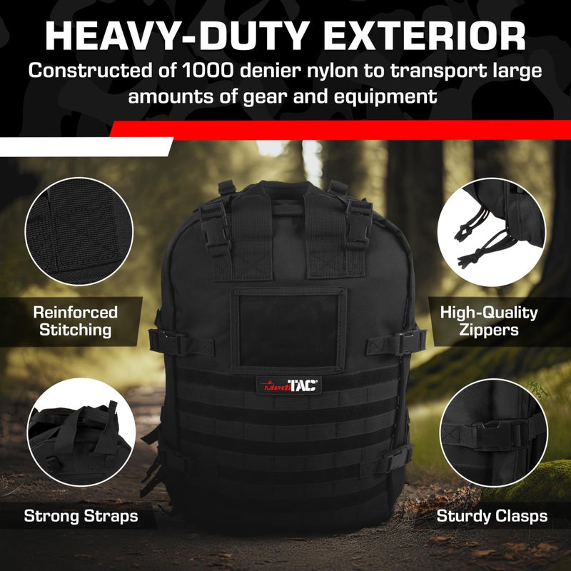 MediTac Deluxe Special Ops Tactical Field Medical Stomp Pack - Largest Backpack for all Gear & Equipment - Black - Image 3